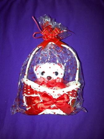 Gift Wrapped Bear In Basket Red